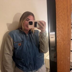 Carhartt Women's Denim Blue and Light Gray Bomber Jacket